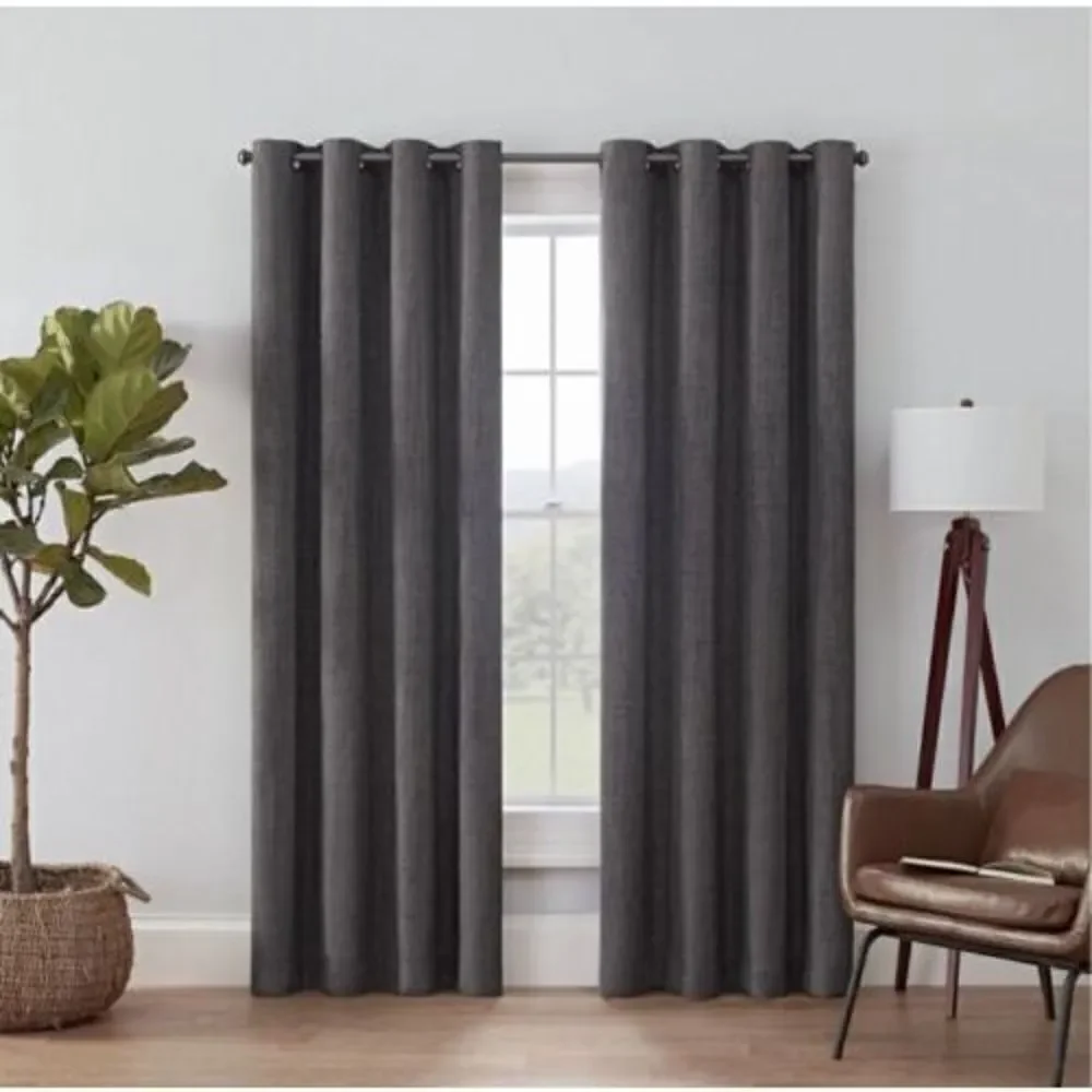 Eclipse 63"x52" Rowland Blackout Curtain Panel (One Panel) Charcoal - Picture 1 of 9